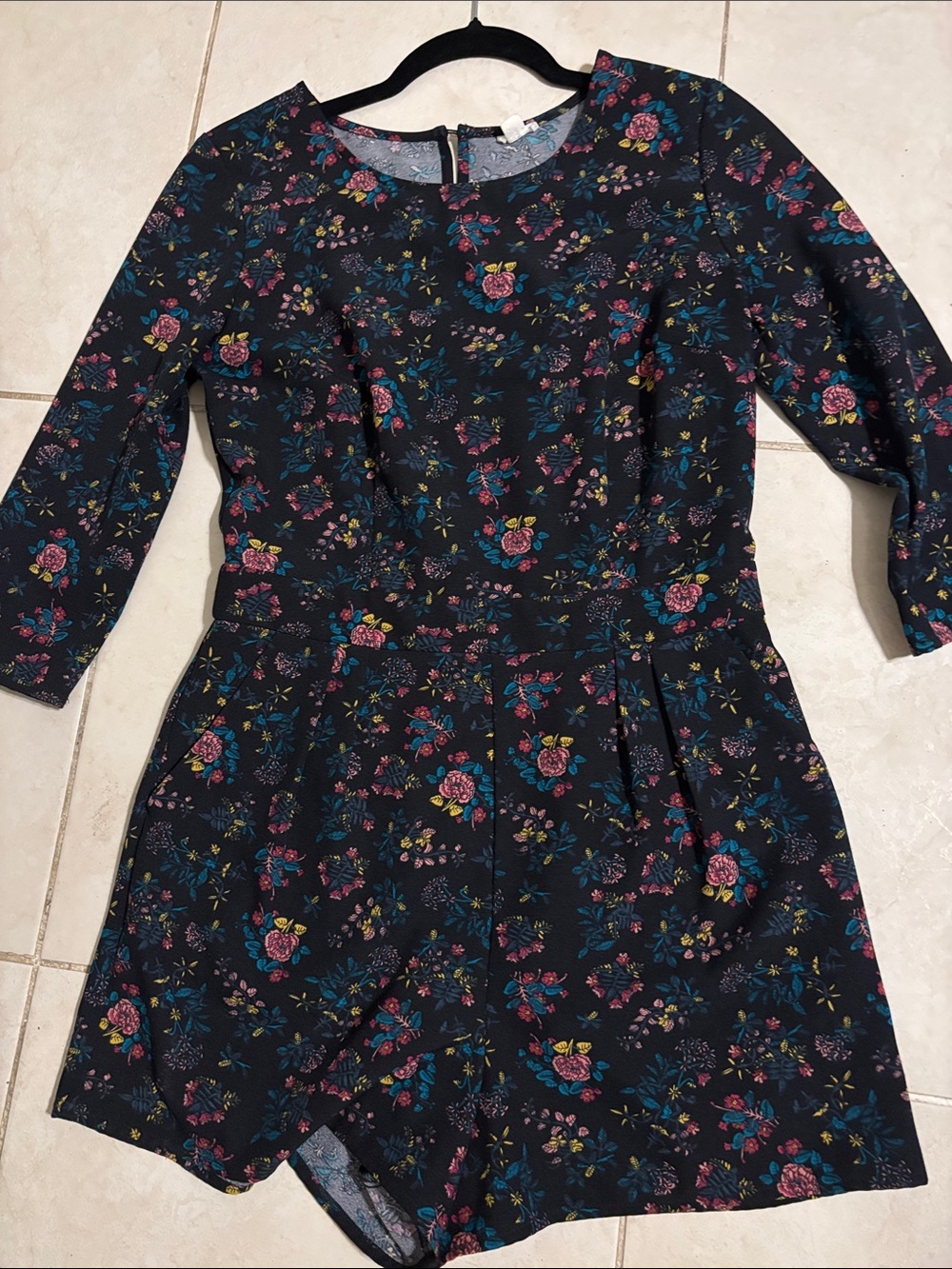 Garage Black Floral Long Sleeve Fit-and-Flare Romper